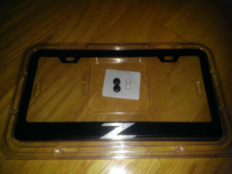 Nissan z logo 350z 370z black metal license plate frame with screw caps