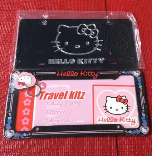 Two new sealed chrome acrylic hello kitty sanrio license plate frame keychain