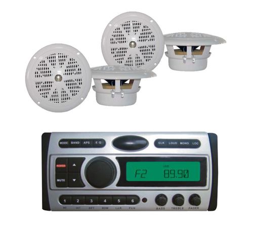 New pyle dvd mp3 cd am fm radio 4- 4&#034; white 100w boat speakers