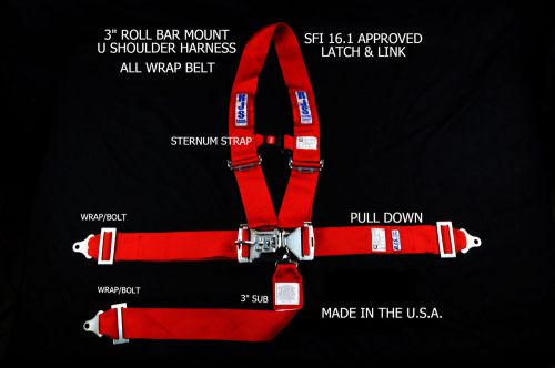 Rjs sfi 16.1 latch &amp; link harness dragster u wrap roll bar 5 point black 1125601
