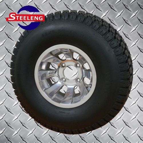 Golf cart 10x7 polished silver bullet wheels and 22x9.5-10 turf/street tires(4)