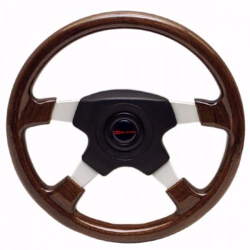 Dino 14 3/4 inch cherry woodgrain / aluminum boat steering wheel w/ hub