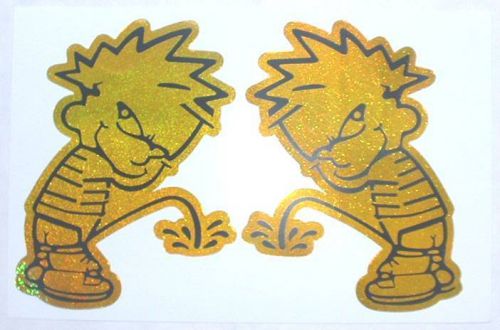 Two gold reflective bad boy gumback stickers