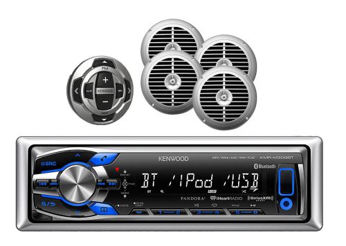 New kenwood boat ipod mp3 usb bluetooth receiver 4x silver speakers+wired remote