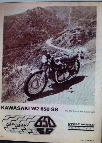 4 pages road test 1967 kawasaki w2  650 ss &amp; 2 full page ads