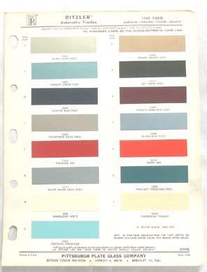 1965 ford ppg color paint chip chart all models original mustang