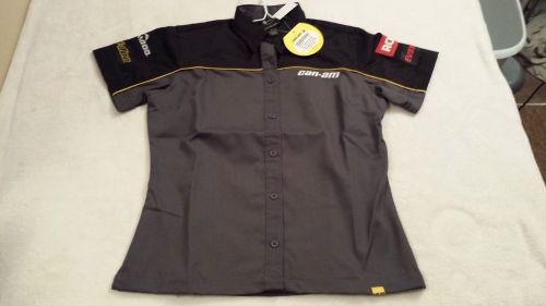 Brp can-am womens short sleeve button down pit crew shirt size s small nwt!