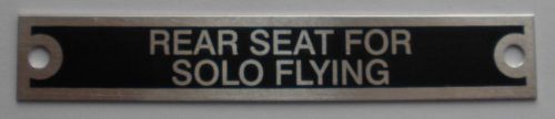 Piper j-3 cub &#034;rear seat for solo flying&#034; placard airplane cockpit  pla-0105