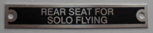 Piper j-3 cub "rear seat for solo flying" placard airplane cockpit  pla-0105