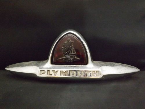 Antique plymouth 1946-48 trunk emblem with mint glass all original w/ hardware