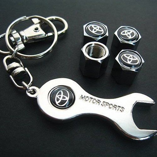Trd toyota tire valve caps with wrench keychain