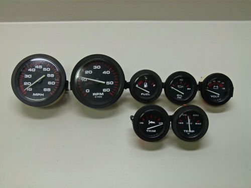Teleflex marine boat 7 gauge set tachometer speedometer fuel volt oil trim temp