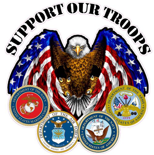 Support our troops xxx large rv trailer graphics decal is 48&#034;x 48&#034; in size.