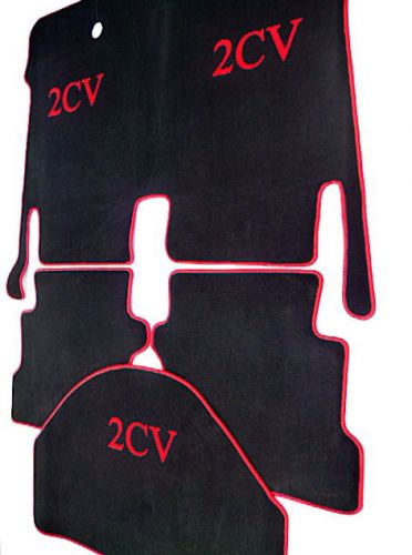 Citroen 2cv 4 + 6   vel. full carpet set black-red