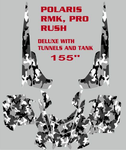 Snowmobile wrap polaris rush, pro, rmk  decal 12-15 snow camo with tunnels