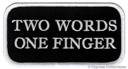 Two words one finger iron-on biker patch embroidered vest humor funny flip bird