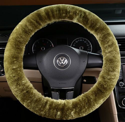 Pea green pure australian wool fuzzy auto car steering wheel cover plush
