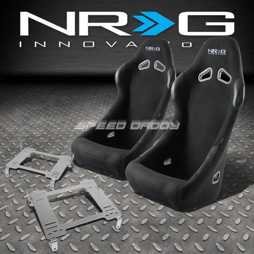 Nrg black cloth bucket racing seat+stainless steel bracket for civic fg2 fa1 fd2
