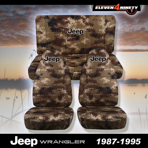 1987-1995 jeep wrangler yj seat covers / tan digital camo with custom design