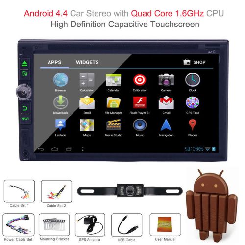 Camera+ gps navi android4.4 quad core double 2din car stereo dvd player wifi bt