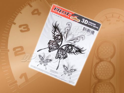Pilot automotive yc-012 3d chrome auto decal butterfly 6 in x 8 in sticker