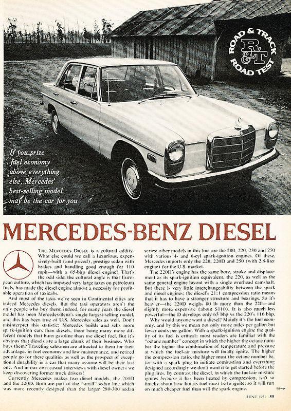 1971 mercedes benz 200d diesel classic original print article - g11