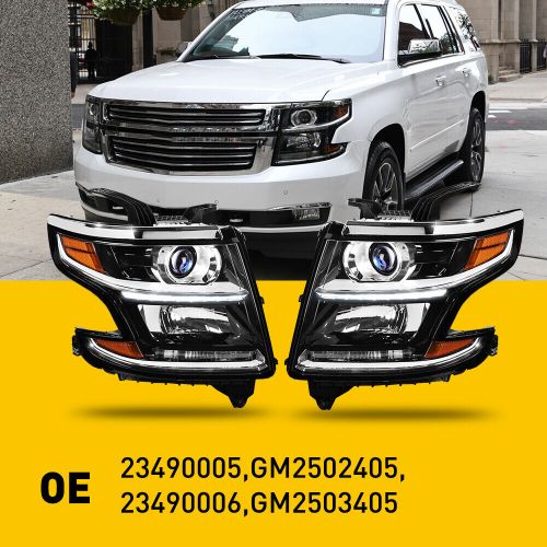 For 2015-2020 Chevy Suburban Tahoe DRL Projector Headlights Lamps LH & RH Black, US $292.99, image 6