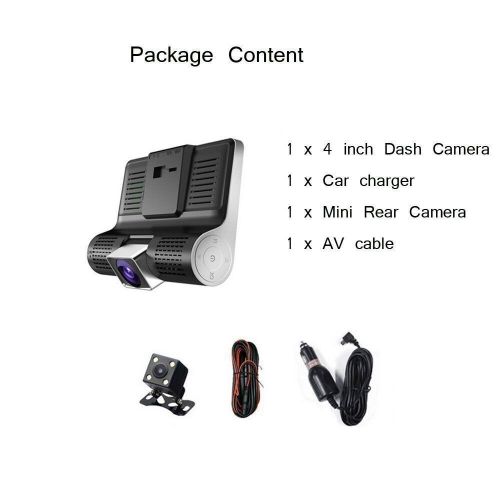 4'' 1080p hd 3 lens car dvr video dash cam camera night vision + rearview camera