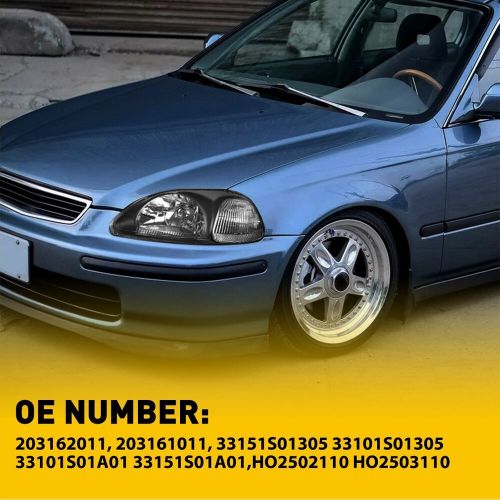 Headlights Pair For 1996 1997 1998 Honda Civic Black Housing Lamps Left & Right, US $79.99, image 3