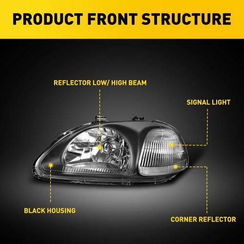 Headlights Pair For 1996 1997 1998 Honda Civic Black Housing Lamps Left & Right, US $79.99, image 17