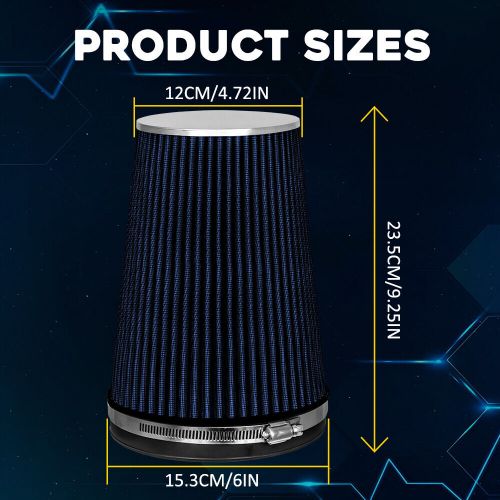 Car Air Intake Cone Filter Replacement Dry Air Filter Blue Short 6" Universal, US $23.99, image 13