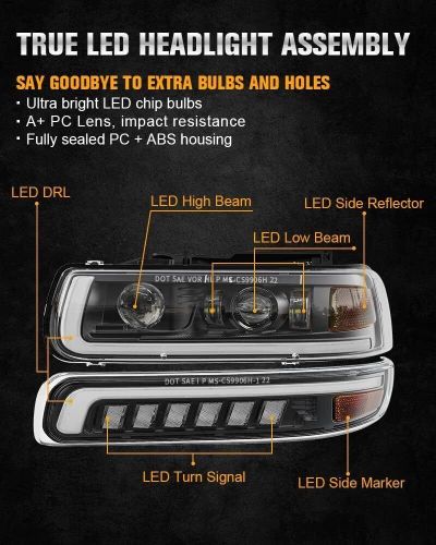 DOT LED Headlights Assembly For 1999 2000 2001 2002 Chevy Silverado 1500 2500 HD, US $278.99, image 7