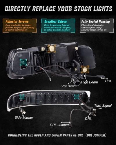 DOT LED Headlights Assembly For 1999 2000 2001 2002 Chevy Silverado 1500 2500 HD, US $278.99, image 9