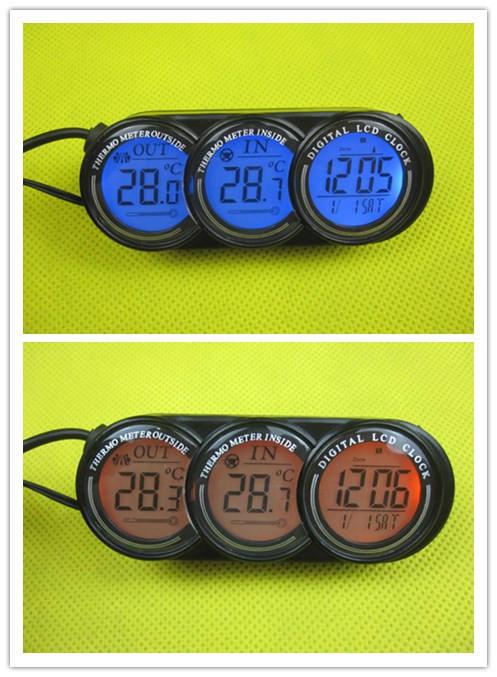 Car - multifunction thermometer 3 double circle ring  blue and orange backlight