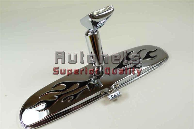 Chrome steel interior rear view mirror black flames hot rat rod day/night switch
