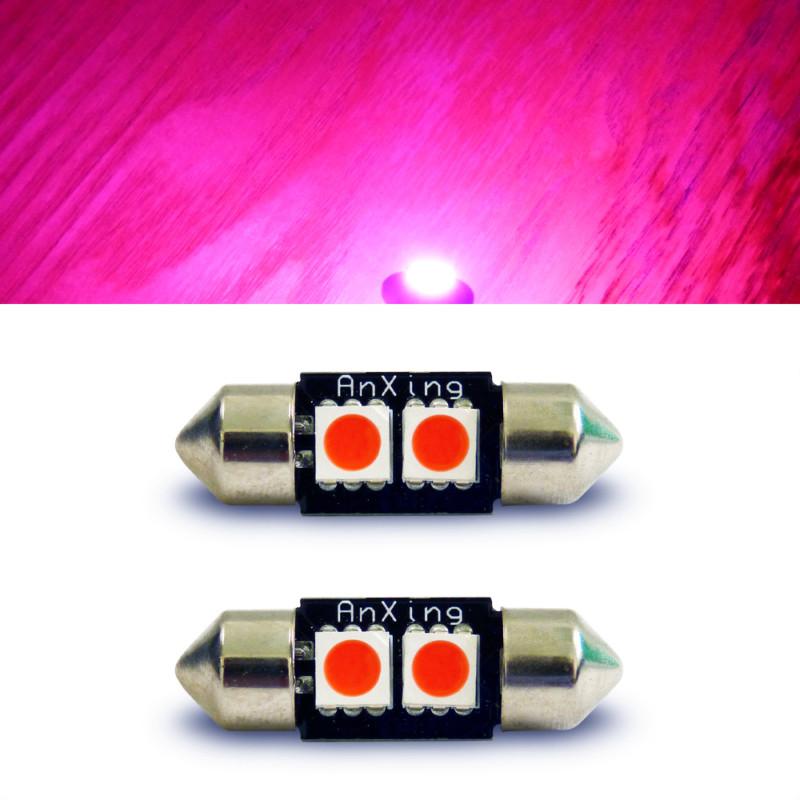 2x pink 5050 1210 led 12v 31mm car light xenon bulb lamp 2 smd 3021, 3022 de3022