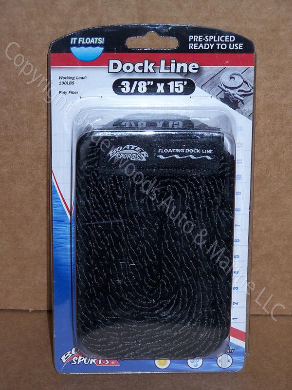 Floating dock line black 3/8"x15' mfp boat 12" loop