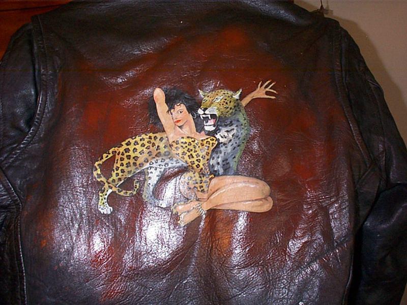 Leather police style motorcycle biker jacket size 38 airbrushed tiger and lady 