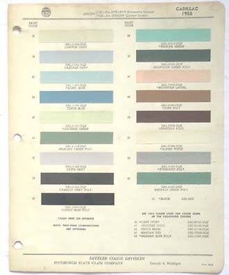 1956 cadillac ppg color paint chip chart all models original 
