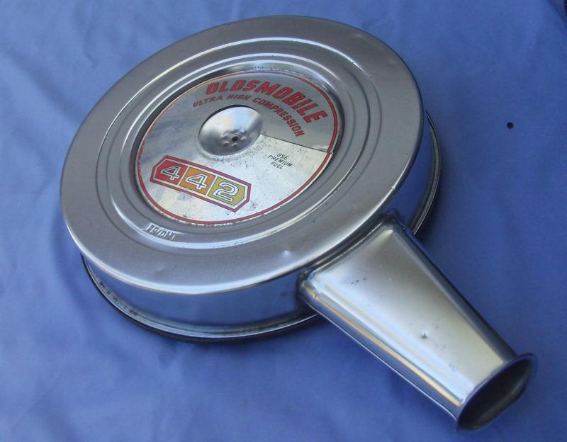 Used oem 1967 olds 442 chromed air cleaner & aluminum engine id garnish plate