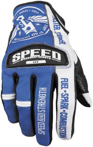 Speed & strength top dead center adult leather/mesh gloves,blue/white,large/lg