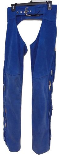California creations leathers women's fringed bone beads blue leather chaps xs
