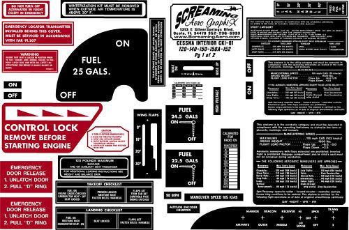 Cessna interior placard kit 120 140 150 152 free ship