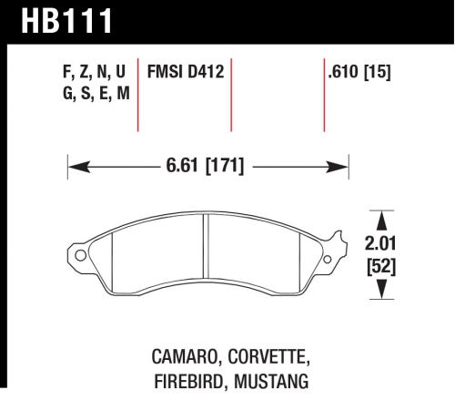 Hawk hb111u.610 dtc-70 brake pad camaro corvette firdbird mustang .610 thick