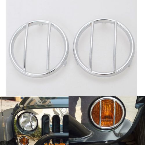 A pair silver steel euro guard turn signal light cover for jeep wrangler jk car