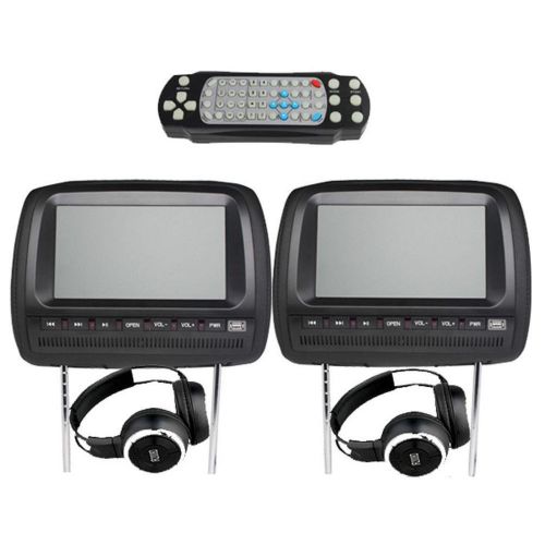 2x 9&#034;car pillow headrest gtc cd dvd player black ir tv
