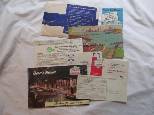 1957 johnson sea-horse 35 rd/rdl owners manual + orig boat reg + obc papers