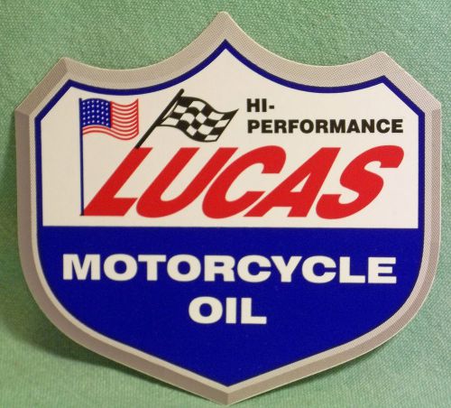 Racing lucas motorcycle oil red white &amp; blue logo 5&#034; x 4-1/2&#034; decal sticker new