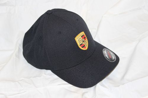 Porsche genuine flexfit baseball cap black w/ crest      wap-010-001-0f