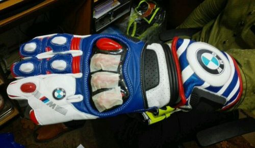 Bmw gp plus glove bleu /white race glove with finger bridge with lining